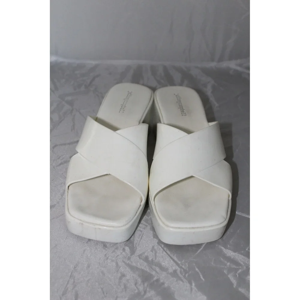 Jeffrey Campbell White‎ Platform Slide Sandals Criss-Cross Block Heel Size 9